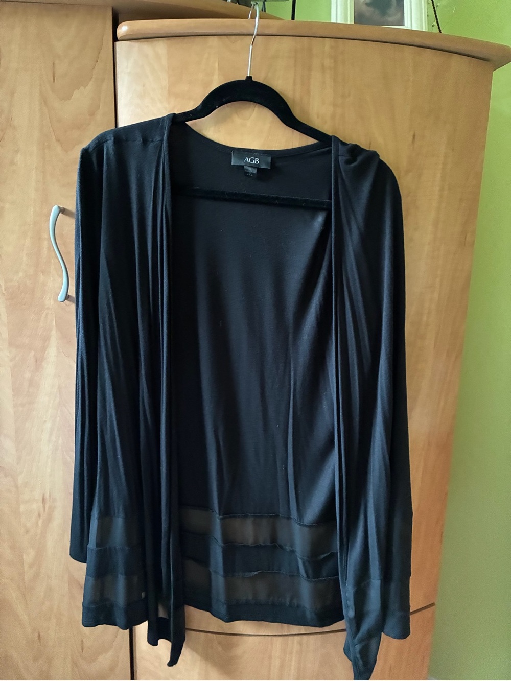 AGB Black Open-Front Lightweight Cardigan with Sheer Hem